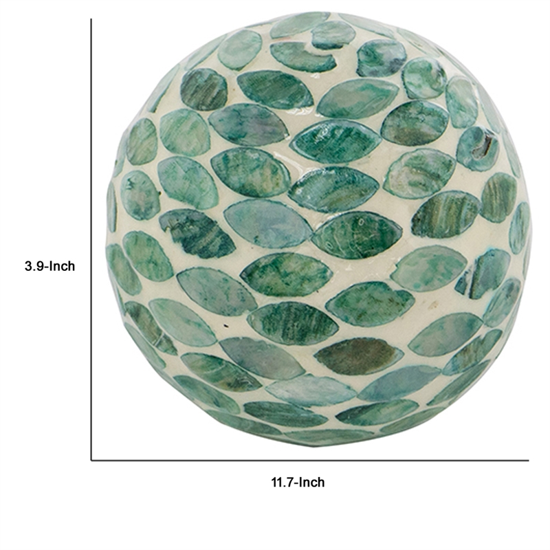 Sunny Decorative Ball Set of 3- Capiz Shell Details- Green Ceramic 12 Inch
