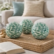 Sunny Decorative Ball Set of 3- Capiz Shell Details- Green Ceramic 12 Inch