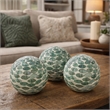Sunny Decorative Ball Set of 3- Capiz Shell Details- Green Ceramic 12 Inch