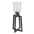 Cole Large Candle Holder- Open Crossed Black Iron- Clear Glass 23 Inch