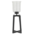 Cole Large Candle Holder- Open Crossed Black Iron- Clear Glass 23 Inch