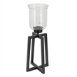 Cole Large Candle Holder- Open Crossed Black Iron- Clear Glass 23 Inch