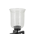 Cole Large Candle Holder- Open Crossed Black Iron- Clear Glass 23 Inch