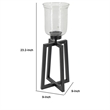 Cole Large Candle Holder- Open Crossed Black Iron- Clear Glass 23 Inch