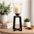 Cole Large Candle Holder- Open Crossed Black Iron- Clear Glass 23 Inch