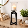 Cole Large Candle Holder- Open Crossed Black Iron- Clear Glass 23 Inch