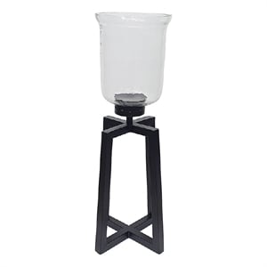 Cole Large Candle Holder- Open Crossed Black Iron- Clear Glass 23 Inch