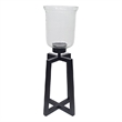 Cole Large Candle Holder- Open Crossed Black Iron- Clear Glass 23 Inch