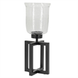 Cole Small Candle Holder- Black Iron Open X Frame- Clear Glass 19 Inch