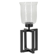 Cole Small Candle Holder- Black Iron Open X Frame- Clear Glass 19 Inch