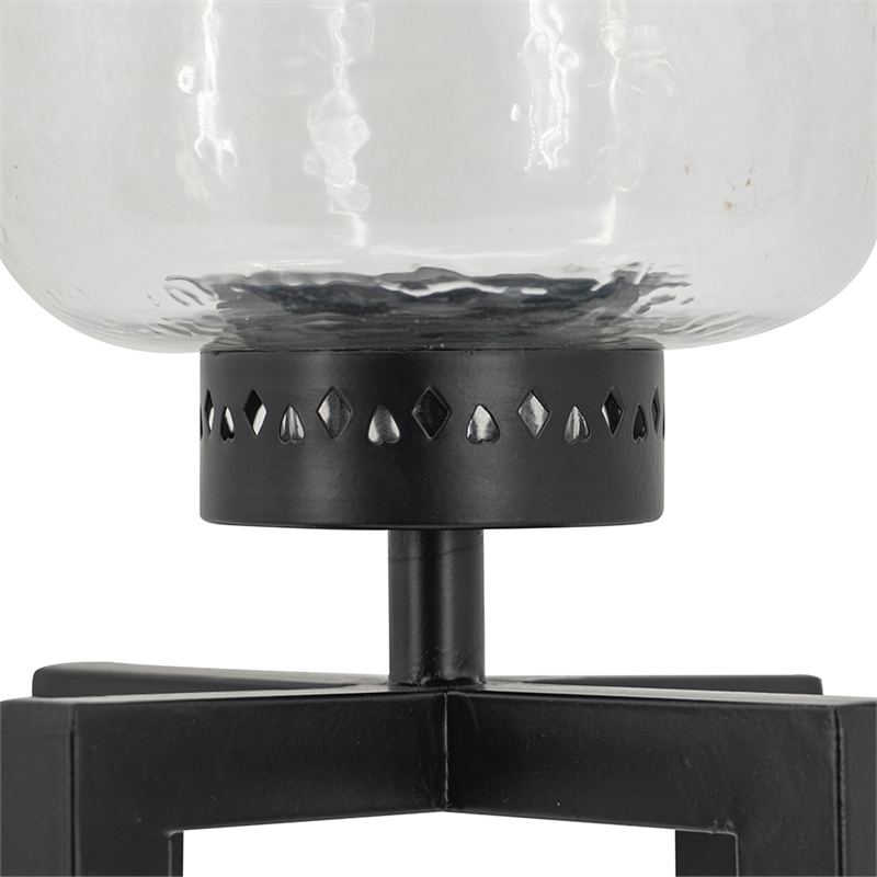 Cole Small Candle Holder- Black Iron Open X Frame- Clear Glass 19 Inch