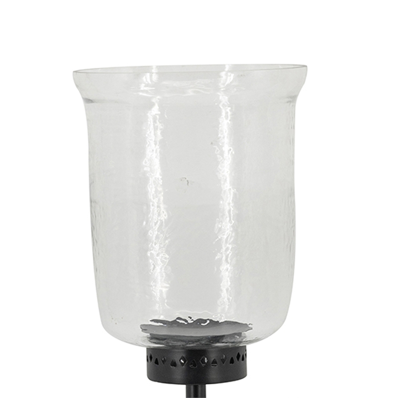 Cole Small Candle Holder- Black Iron Open X Frame- Clear Glass 19 Inch