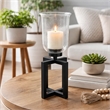Cole Small Candle Holder- Black Iron Open X Frame- Clear Glass 19 Inch