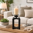 Cole Small Candle Holder- Black Iron Open X Frame- Clear Glass 19 Inch