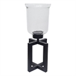 Cole Small Candle Holder- Black Iron Open X Frame- Clear Glass 19 Inch
