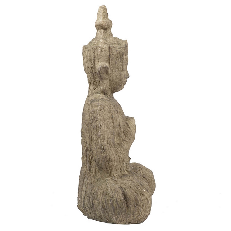 Meditating Buddha Sculpture- Weathered Stone-Look Cream Polyresin 17 Inch