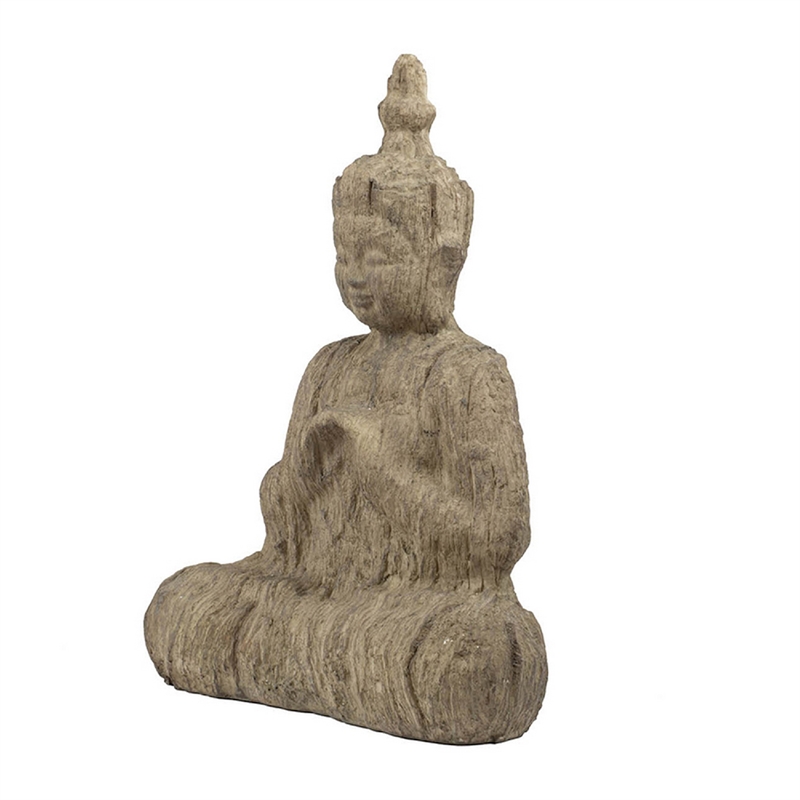 Meditating Buddha Sculpture- Weathered Stone-Look Cream Polyresin 17 Inch
