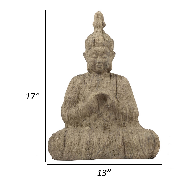 Meditating Buddha Sculpture- Weathered Stone-Look Cream Polyresin 17 Inch