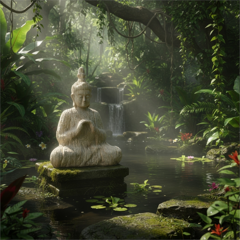 Meditating Buddha Sculpture- Weathered Stone-Look Cream Polyresin 17 Inch