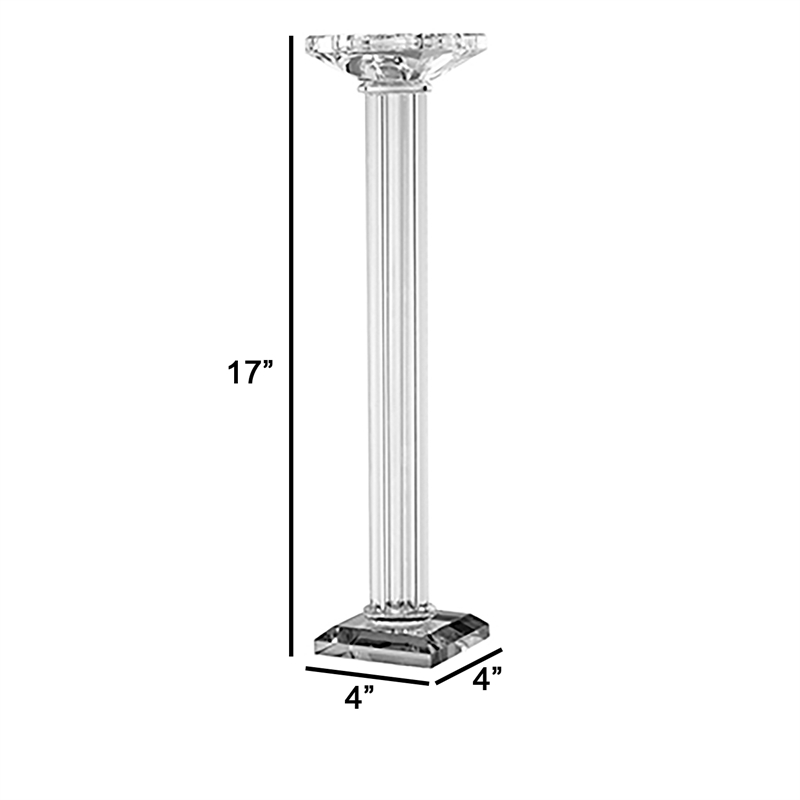 Pillar Candle Holder- 17 Inch Tall Fluted Clear Glass- Classic Square Base