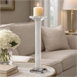 Pillar Candle Holder- 17 Inch Tall Fluted Clear Glass- Classic Square Base