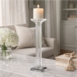 Pillar Candle Holder- 17 Inch Tall Fluted Clear Glass- Classic Square Base