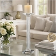 Pillar Candle Holder- 17 Inch Tall Fluted Clear Glass- Classic Square Base