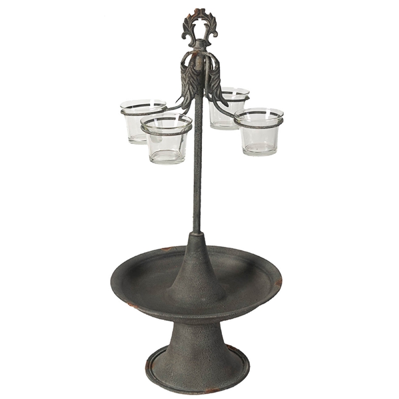 Fia Votive Candle Holder 4 Glass Cups- Black Metal Base with Finial Top