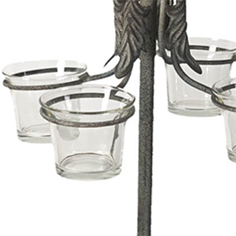 Fia Votive Candle Holder 4 Glass Cups- Black Metal Base with Finial Top