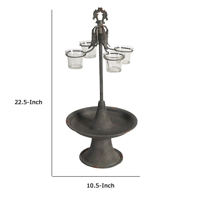 Fia Votive Candle Holder 4 Glass Cups- Black Metal Base with Finial Top