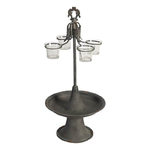 Fia Votive Candle Holder 4 Glass Cups- Black Metal Base with Finial Top