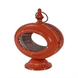 Cia Candle Holder- 12 Inch Oval Shape- Red Iron Frame with Glass Center