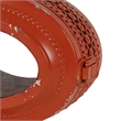 Cia Candle Holder- 12 Inch Oval Shape- Red Iron Frame with Glass Center