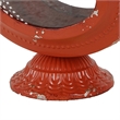 Cia Candle Holder- 12 Inch Oval Shape- Red Iron Frame with Glass Center