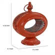 Cia Candle Holder- 12 Inch Oval Shape- Red Iron Frame with Glass Center