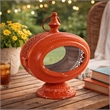 Cia Candle Holder- 12 Inch Oval Shape- Red Iron Frame with Glass Center