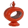 Cia Candle Holder- 12 Inch Oval Shape- Red Iron Frame with Glass Center