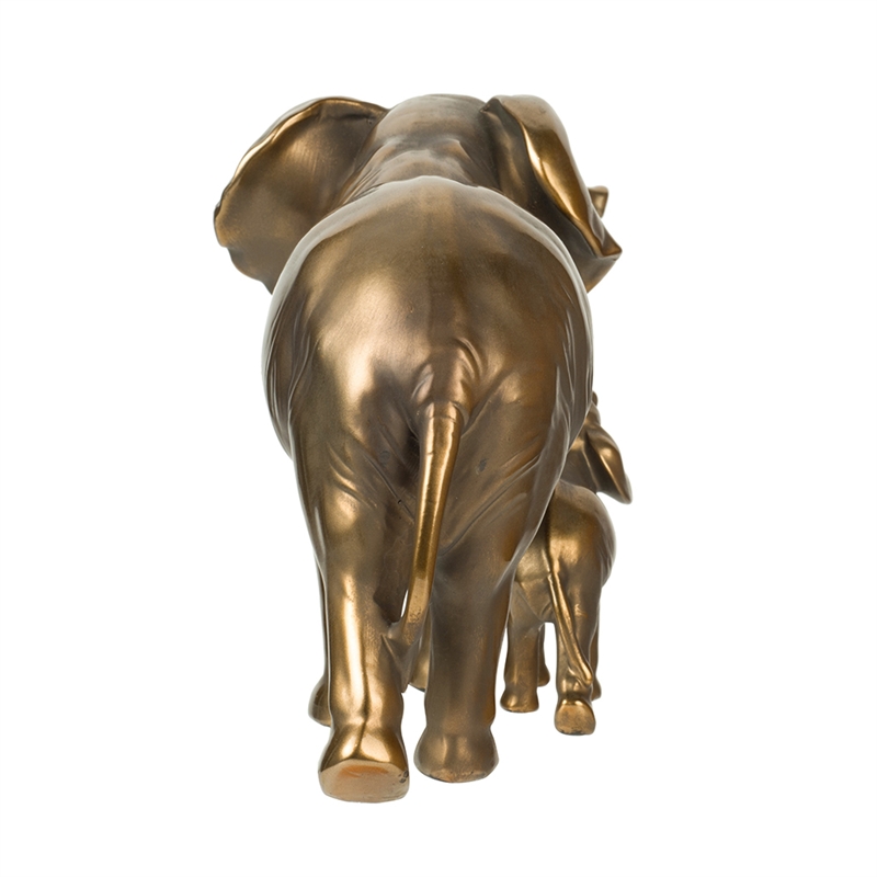 Mother and Baby Elephant Decorative Statue- 12 Inch Gold Bronze Polyresin