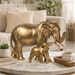 Mother and Baby Elephant Decorative Statue- 12 Inch Gold Bronze Polyresin