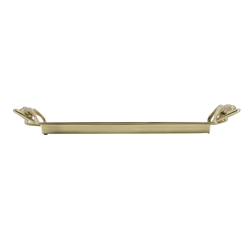 Decorative Tray- Vintage Figural Handles- Polished Gold Aluminum 25 Inch