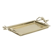 Decorative Tray- Vintage Figural Handles- Polished Gold Aluminum 25 Inch
