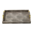 Decorative Tray- Faux Leather Texture Finish- Gold Handles- Gray 19 Inch