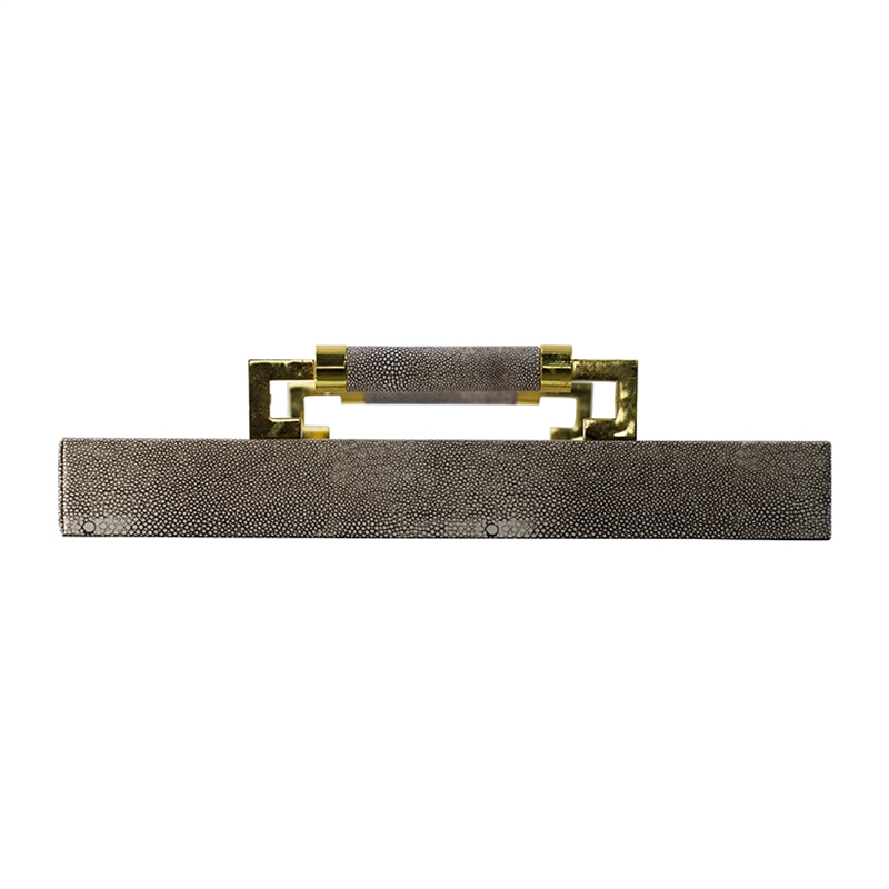 Decorative Tray- Faux Leather Texture Finish- Gold Handles- Gray 19 Inch