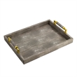 Decorative Tray- Faux Leather Texture Finish- Gold Handles- Gray 19 Inch