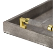 Decorative Tray- Faux Leather Texture Finish- Gold Handles- Gray 19 Inch