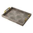 Decorative Tray- Faux Leather Texture Finish- Gold Handles- Gray 19 Inch
