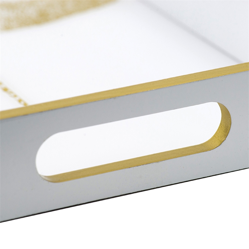 Decorative Tray- Gold Dragonfly- Cutout Handles- White Acrylic 16 Inch