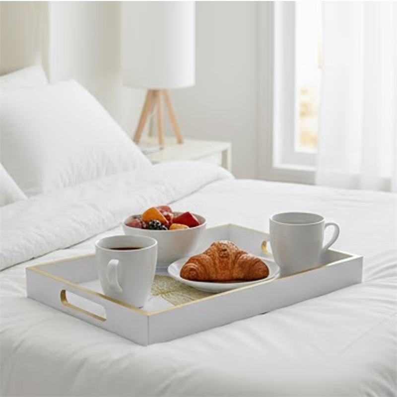 Decorative Tray- Gold Dragonfly- Cutout Handles- White Acrylic 16 Inch