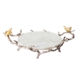 Vada Decorative Tray- Marble Disc- Silver Branch Handles w Birds- 17 Inch