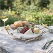 Vada Decorative Tray- Marble Disc- Silver Branch Handles w Birds- 17 Inch